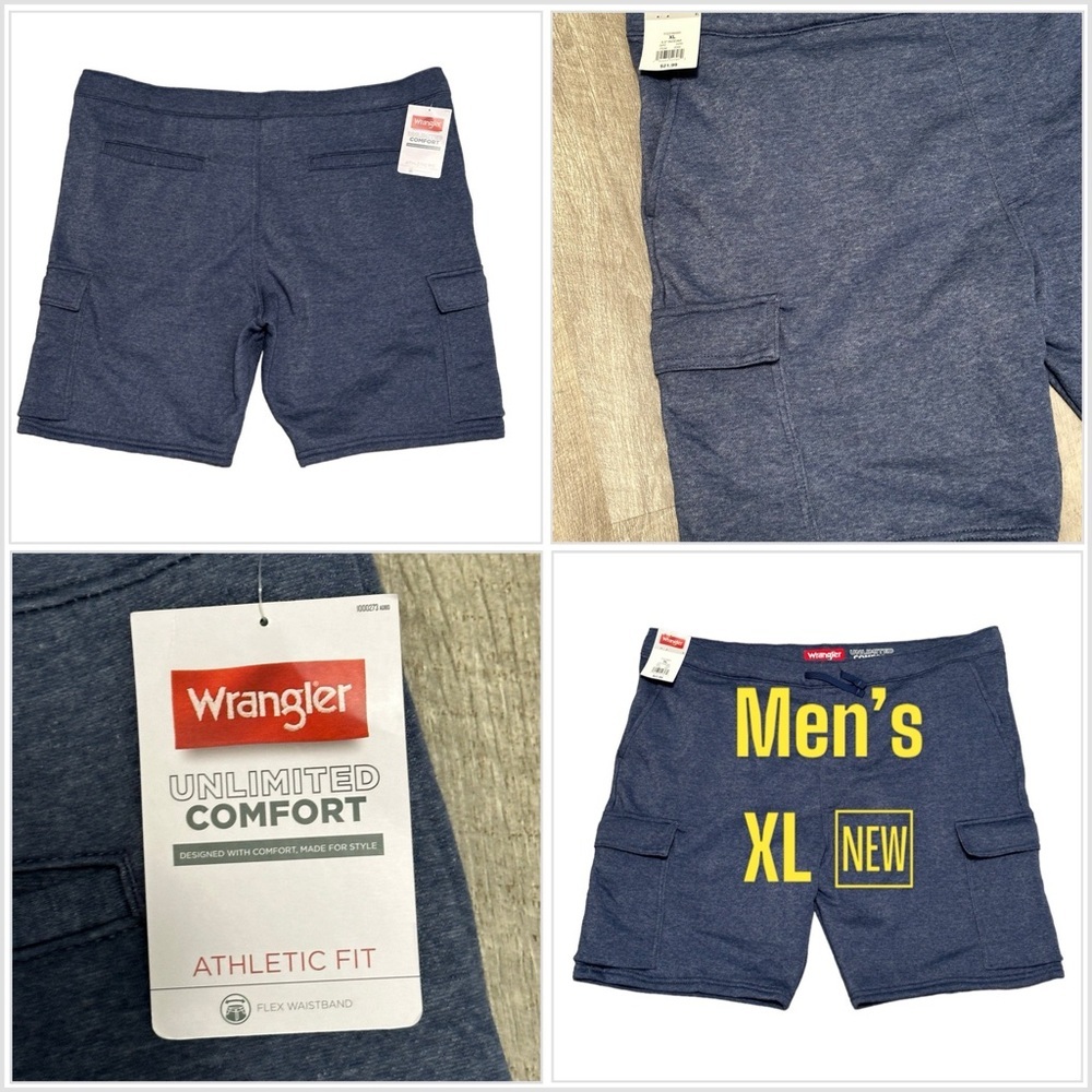 Men's Wrangler XL Shorts Heather Blue Cargo Utility Sweats Comfort Drawstring